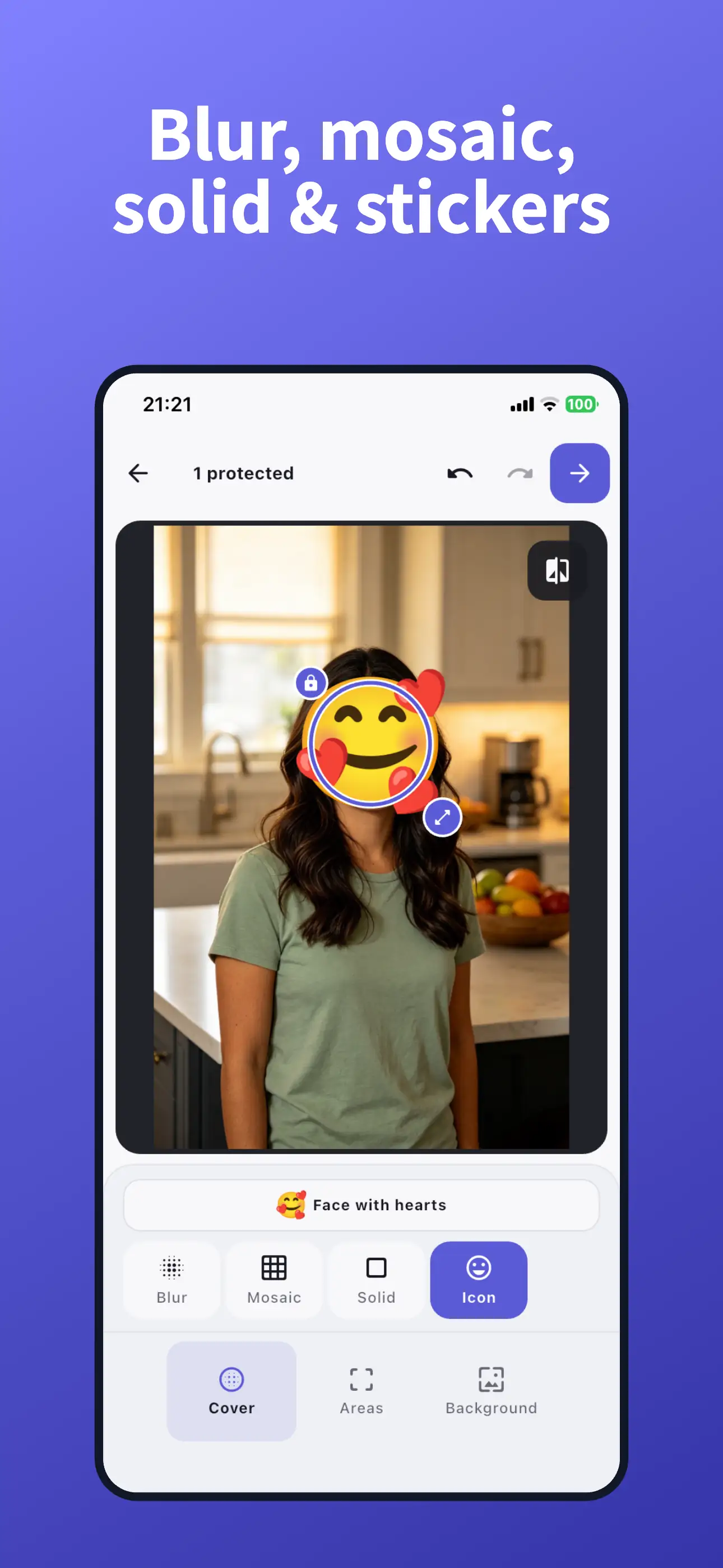 Desenfoque, mosaico, sólido y stickers